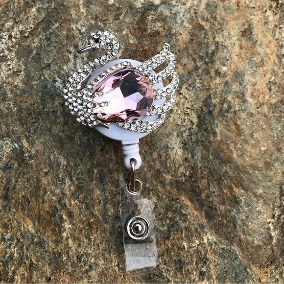 Austrian Crystal Swan & Butterfly Badge Holder - Picture 9 of 15